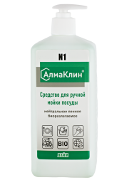 АлмаКлин N1, 1л. Нейтральное моющее средство для посуды (лайм) тв.флакон, дозатор-насос